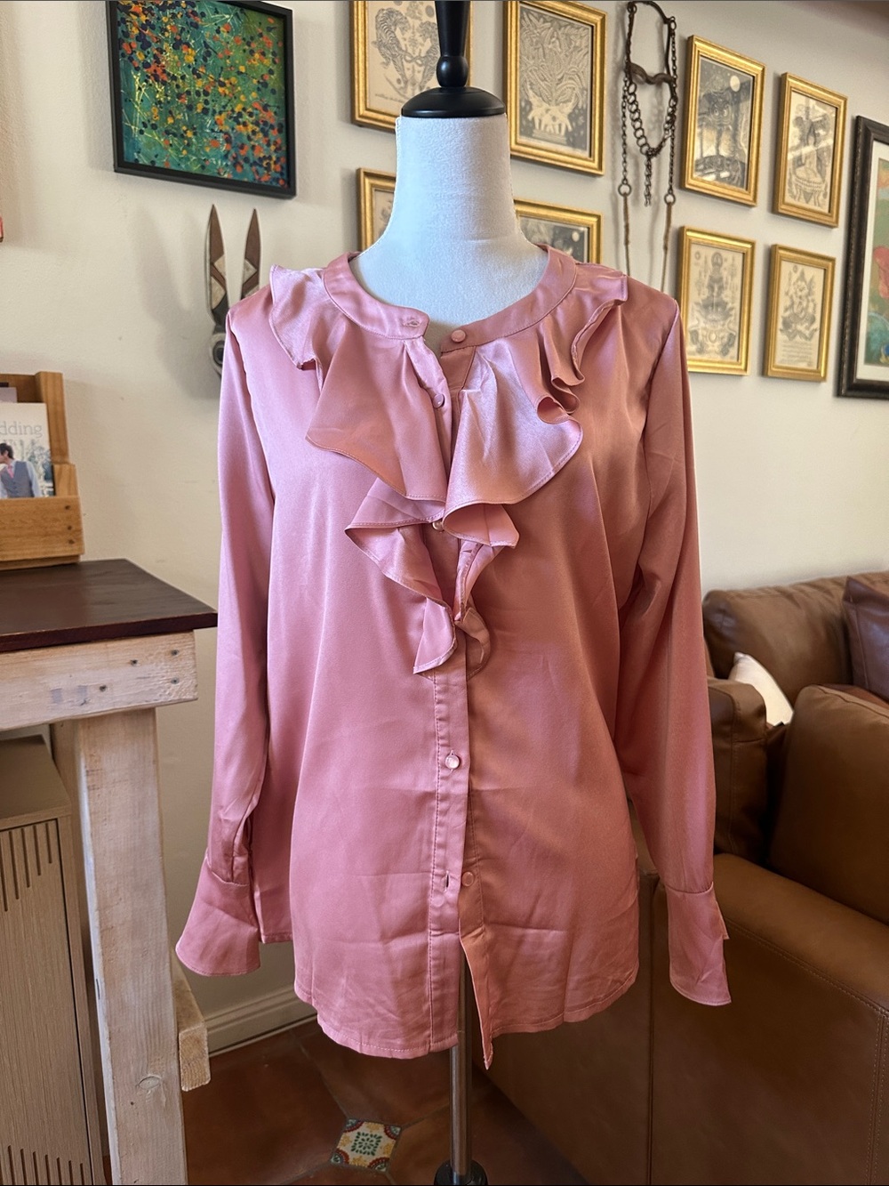 Ruffled Button-Front Blouse - Dusty Rose